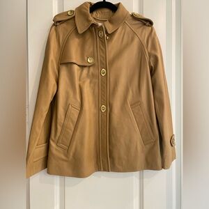 NWOT Coach camel tan genuine leather jacket with gold buttons, size Small Petite